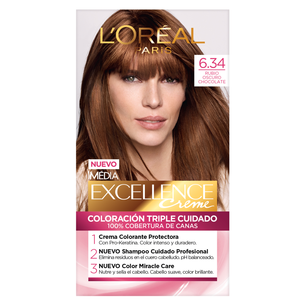 Tinte Rubio Oscuro Chocolate #6.34 Excellence Creme L'Oreal1 UND
