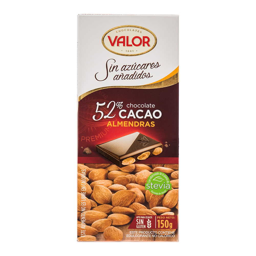 Chocolate Puro 52% Cacao Con Almendras Valor150 GR
