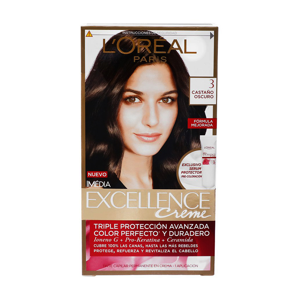 Tinte Castaño Oscuro #3 Pro Keratina Excellence Creme L'Oreal1 UND