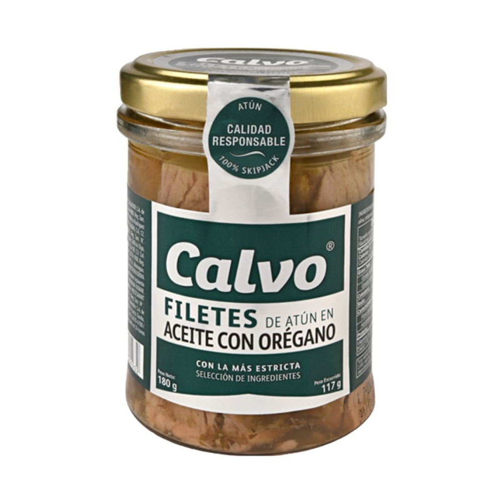 Filetes De Atun En Aceite De Oliva Con Oregano Calvo180 GR