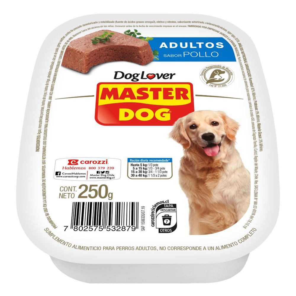 Alimento Húmedo Para Perros Pate Sabor Pollo Master Dog250 GR