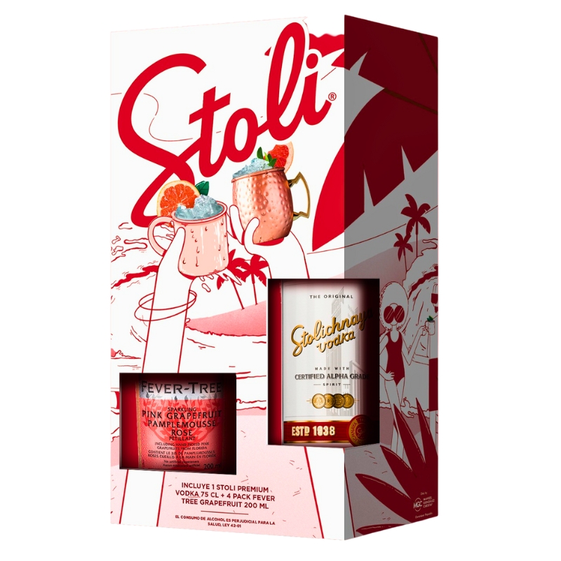 Set Vodka Premium Stolichnaya 75 Cl + Agua Tonica Fever Tree4 UND