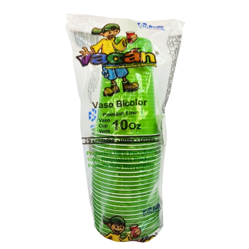 Vasos Rigidos Verde Vacan 10 Onz25 UND