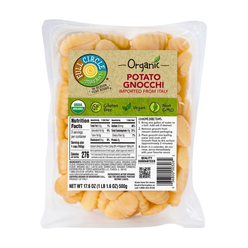 Pasta Gnocchi De Papa Orgánico Sin Gluten Full Circle17.6 OZ