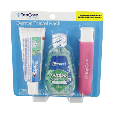 Kit de viaje de pasta de dientes Crest de 5 piezas, pasta de dientes Crest,  enjuague bucal Crest Scope (cepillo de dientes, tapa para cepillo de