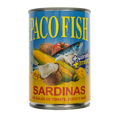 Sardinas En Salsa De Tomate Con Maíz Y Coco Paco Fish 15 Onz