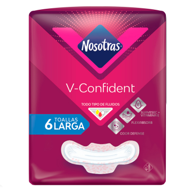 Toallas V-Confident Larga Nosotras 6 Und/Paq