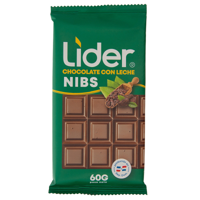 Chocolate Con Leche Y Nibs De Cacao Líder 60 Gr 