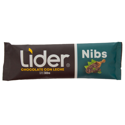 Chocolate Con Nibs De Cacao Líder 30 Gr 