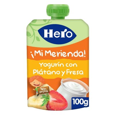Colado De Yogurt Sabor Banana Y Fresa Hero Mi Merienda 100 Gr 