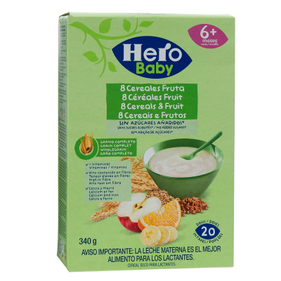 Papilla De 8 Cereales Con Fruta Hero 340 Gr 