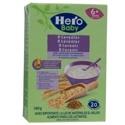 Hero Papilla de 8 cereales para bebés a partir de 6 meses Caja 340 g
