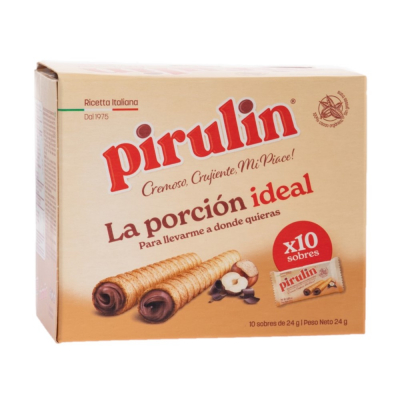 Barquilla Rellena de Chocolate y Avellanas Pirulin 10 Und/Paq