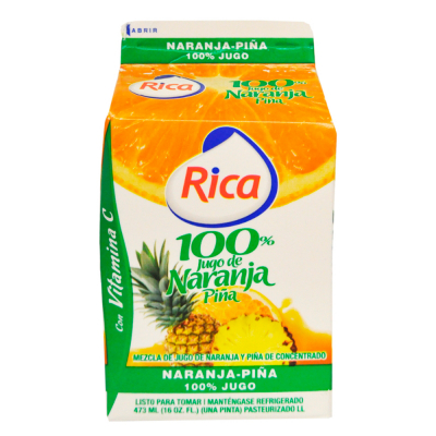 Jugo de Naranja y Piña 100%  Sin Azúcar Rica 16 Onz