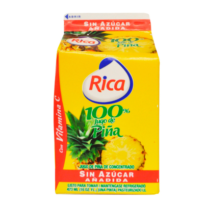 Jugo de Piña 100% SIn Azúcar Rica 16 Onz